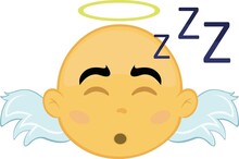 Vector Illustration Of The Face Of A Cartoon Yellow Angel Sleeping