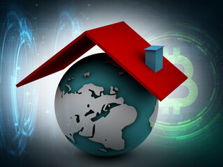 Fototapete - 3d illustration globe and shelter sign with background 
