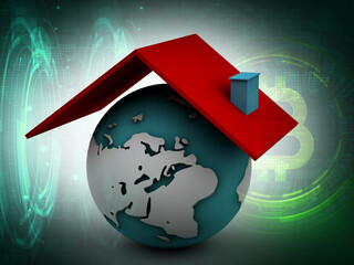 Fototapete - 3d illustration globe and shelter sign with background 