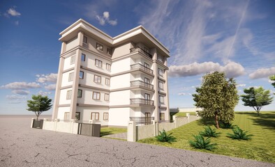 Tower of apartments living place concept build construction 3d render