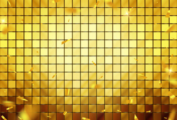 Poster - luxurious golden mosaic background. gold mosaic decoration with gold confetti. cubic backdrop. gold 