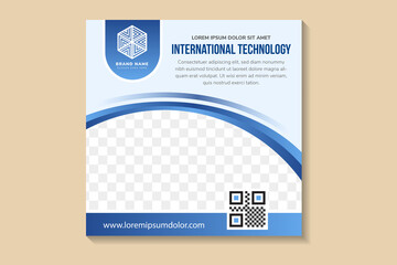 Poster - Modern design international technology conference banner for social media post template. diagonal curve blue gradient on elements. Space for photo and text. soft blue background with square layout.