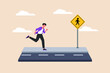 © klikline - Young boy running side the street. Road or traffic concept. Flat vector illustration isolated.
