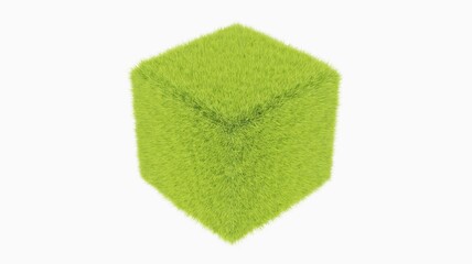 3d render green grass on cube on a white scene concept wallpaper backgrounds