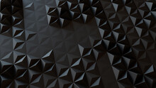 Black Abstract Surface With Tetrahedrons. High Tech, Dark 3d Texture.