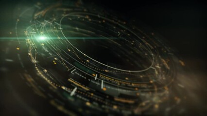 Poster - Futuristic holographic head up display with data matrix telemetry and encrypted numbers display in cyber space environment background