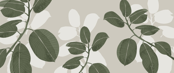 Abstract botanical vector background. Tropical plant wallpaper with foliage, tree branches, leaves in hand drawn pattern. Green watercolor botanical design for cover, prints, wall art, decorative.