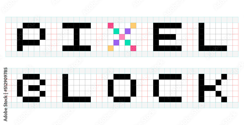 Editable bitmap pixel font concept with grid template + tutorial. Stock ...