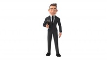 Fun 3D Cartoon Business Man Drinking Wine With Alpha