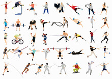 Set Of Illustration Of Different Professional Sportspersons, Fit People In Action