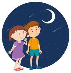 Wall Mural - two kids looking at the moon