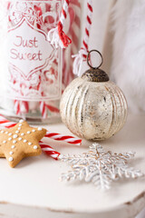 Wall Mural - Gingerbread with mug of hot chocolate and candy cane.