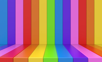 Poster - 3d rendering. alternate rainbow colorful lgbt stage bars floor wall background.