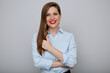 © Yuriy Shevtsov - Smiling business woman showing thumb up, isolated female portrait.
