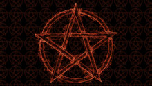 Pentagram Drawn With Real Fire On Air In A Dark Night