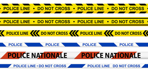 Wall Mural - caution tape set. police line and do not cross ribbons. yellow warning danger tapes. abstract warnin