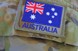Australian Army flag on military camouflage uniform