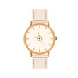 © Good Studio - Hand wrist watches design with leather bracelet and metal gold dial. Analog wristwatch with arrows. Arm clocks, watch with strap. Time accessory. Flat vector illustration isolated on white background