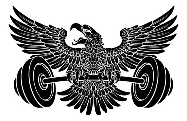 Wall Mural - Bald Eagle Hawk Weight Lifting Mascot And Barbell