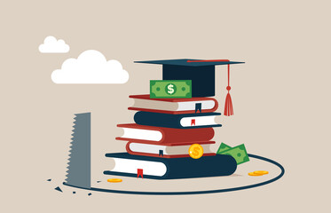 Student loan pitfall, knowledge cost and expense or big debt to pay off for education.