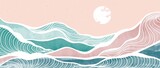 Fototapeta Boho - Creative minimalist modern paint and line art print. Abstract ocean wave and mountain contemporary aesthetic backgrounds landscapes. with sea, skyline, wave. vector illustrations
