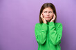 © luismolinero - Young English woman isolated on purple background frustrated and covering ears