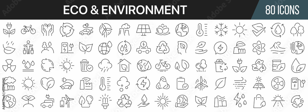 Ecology and environment line icons collection. Big UI icon set in a ...