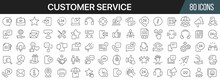 Customer Service And Support Line Icons Collection. Big UI Icon Set In A Flat Design. Thin Outline Icons Pack. Vector Illustration EPS10