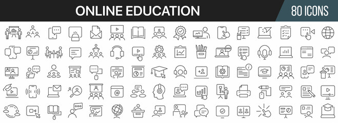online education and seminar line icons collection. big ui icon set in a flat design. thin outline i