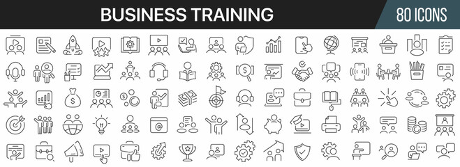 Wall Mural - Business training and workshop line icons collection. Big UI icon set in a flat design. Thin outline icons pack. Vector illustration EPS10