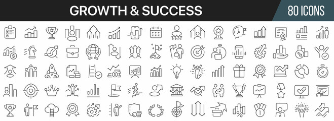 Growth and success line icons collection. Big UI icon set in a flat design. Thin outline icons pack. Vector illustration EPS10