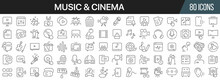 Music And Cinema Line Icons Collection. Big UI Icon Set In A Flat Design. Thin Outline Icons Pack. Vector Illustration EPS10