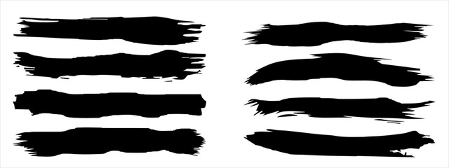 Wall Mural - Vector collection of artistic grungy black paint hand made creative brush stroke set isolated on banner background. A group of abstract grunge sketches for design education or graphic art decoration