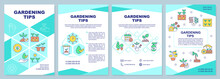 Gardening Tips Mint Brochure Template. Horticulture. Leaflet Design With Linear Icons. Editable 4 Vector Layouts For Presentation, Annual Reports. Arial-Black, Myriad Pro-Regular Fonts Used