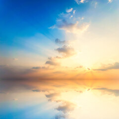 Wall Mural - Sky blue and orange light of the sun through the clouds in the sky