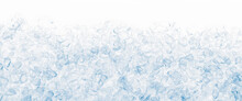 Wide Ice Cubes Background. Crushed Ice Heap, Isolated On White Background.