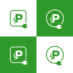 Letter P with plug icon