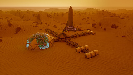 Wall Mural - an outpost on the red planet mars (3d rendering)