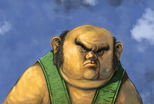 Portrait Of An Evil Troll. Gogantic Ogre Head Illustration. Fantasy Drawing.