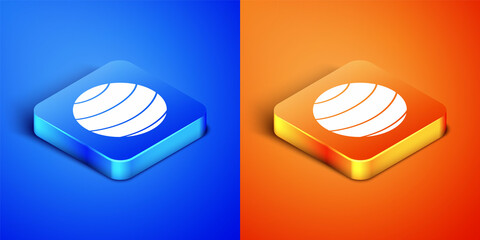 Poster - Isometric Fitness ball icon isolated on blue and orange background. Gym ball. Square button. Vector