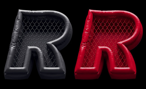 Fight night font. Red and black. Letter R