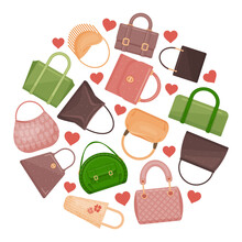 Cute Many Bags In Round Form. Vector Illustration. Cartoon Style.
