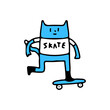 Trendy cat ride skateboard, illustration for t-shirt, street wear, sticker, or apparel merchandise. With retro, and cartoon style.