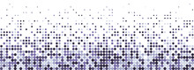 Modern Purple And Violet Polka Dot Horizontal Panorama Background. Dots In Faded Matrix Pattern. White Background With Colorful Spotted Pattern. Vertical Gradient. Bottom Frame With Copy Space