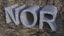 3D Rendering Of NOR Concrete Letters On Rock Background