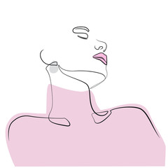 Poster - Abstract woman head close up one line drawing on white isolated background