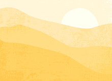 An Abstract Desert Landscape Of Rolling Sands And Sun, In A Cut Paper Style With Textures
