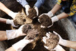 Leinwandbild Motiv Happiness children study learning to prepare the soil before planting vegetables.