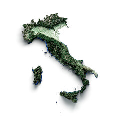 3d render of a green italian topological map on a white background