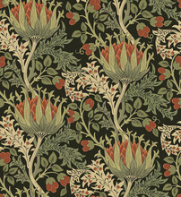 Floral Seamless Pattern With Big Flowers And Foliage On Dark Background. Vector Illustration.